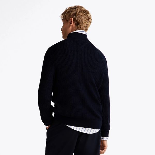 Tommy Hilfiger Herringbone Structure Zip Mock Sweater Navy
