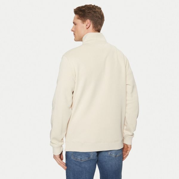 Tommy Jeans Regular Fleece Quarter Zip Sweater Off White