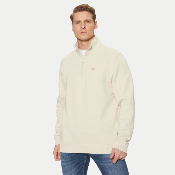 Tommy Jeans Regular Fleece Quarter Zip Sweater Off White