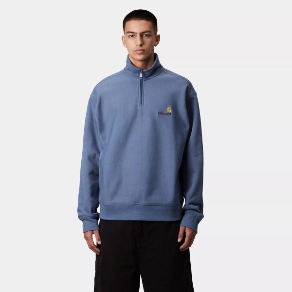 Carhartt WIP Half Zip American Script Sweater Blauw
