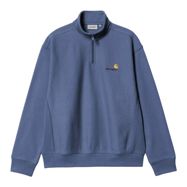 Carhartt WIP Half Zip American Script Sweater Blauw