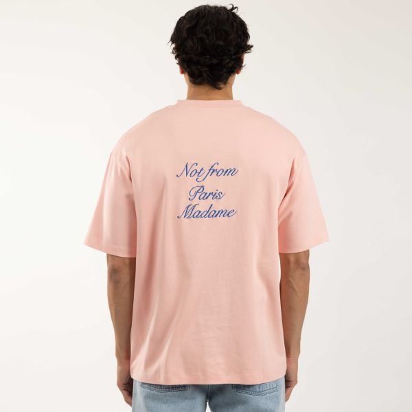 Drôle De Monsieur Slogan Cursive T-shirt Roze