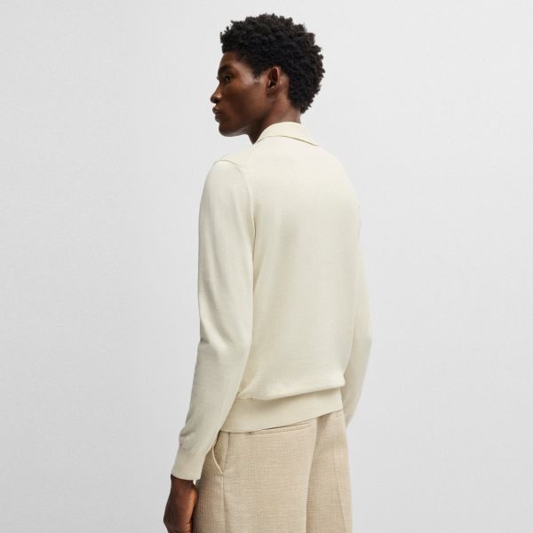 Boss Gemello Longsleeve Knit Polo Off White