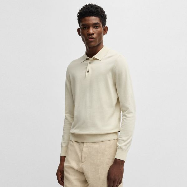 Boss Gemello Longsleeve Knit Polo Off White