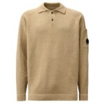 CP Company Chenille Cotton Knit Longsleeve Polo Beige