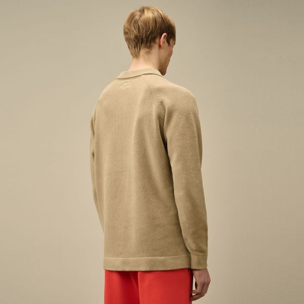 CP Company Chenille Cotton Knit Longsleeve Polo Beige