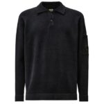 CP Company Chenille Cotton Knit Longsleeve Polo Navy