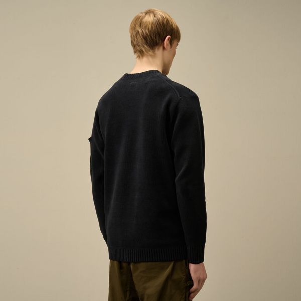 CP Company Chenille Cotton Lens Knit Sweater Navy