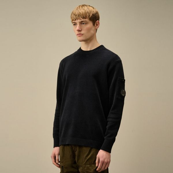 CP Company Chenille Cotton Lens Knit Sweater Navy