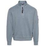 CP Company Cotton Diagonal Fleece Half Zip Sweater Blauw