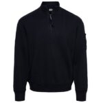 CP Company Cotton Diagonal Fleece Half Zip Sweater Navy