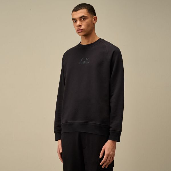 CP Company Diagonal Raised Fleece Logo Sweater Navy