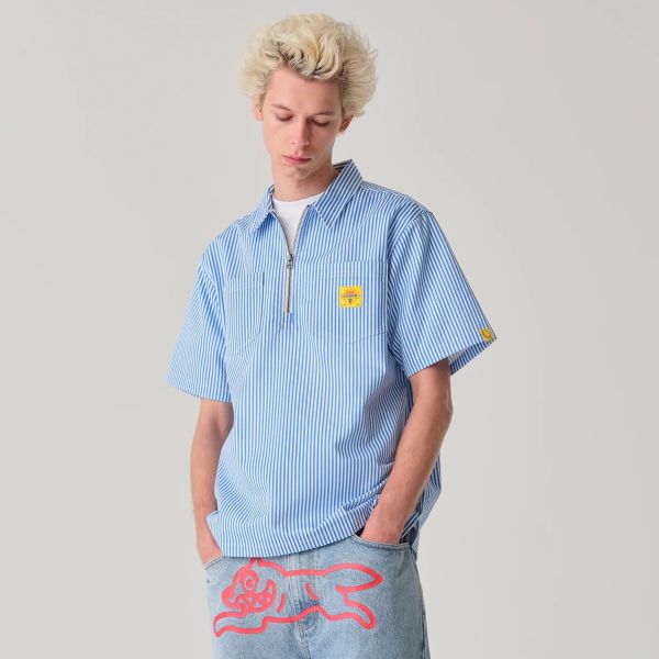 Icecream Quarter Zip Work Overhemd Licht Blauw