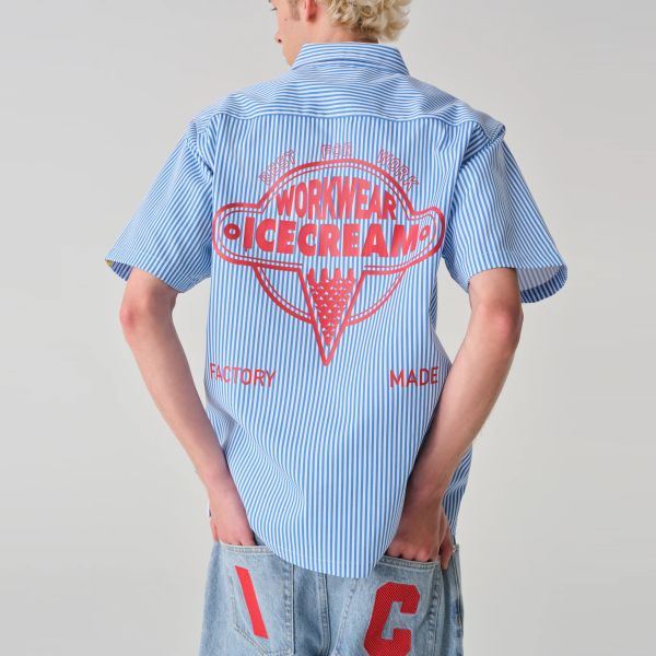 Icecream Quarter Zip Work Overhemd Licht Blauw