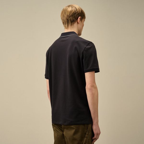 CP Company Stretch Piquet 2-Button Logo Polo Navy
