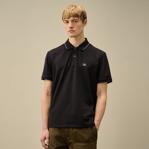 CP Company Stretch Piquet 2-Button Logo Polo Navy