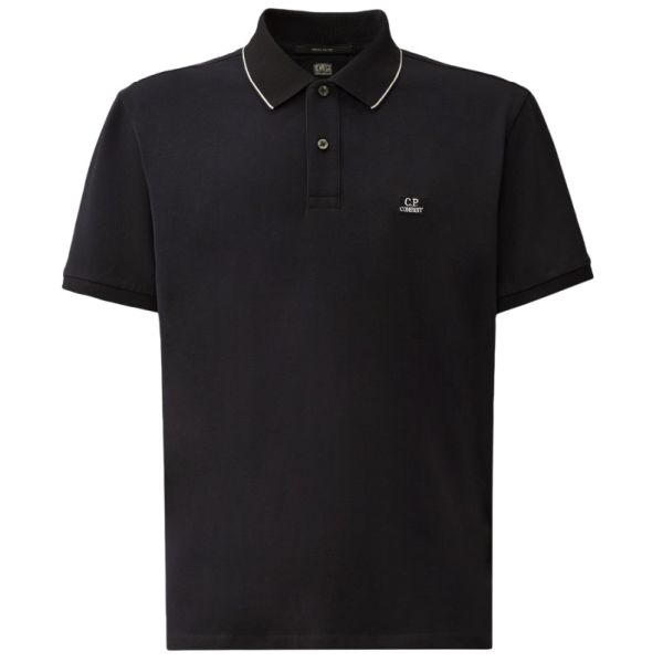 CP Company Stretch Piquet 2-Button Logo Polo Navy