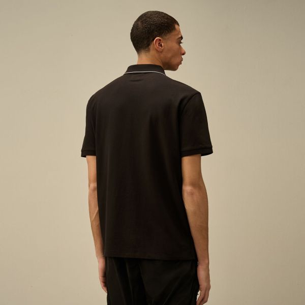 CP Company Stretch Piquet 2-Button Logo Polo Zwart