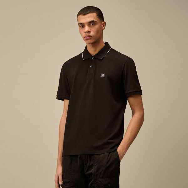 CP Company Stretch Piquet 2-Button Logo Polo Zwart
