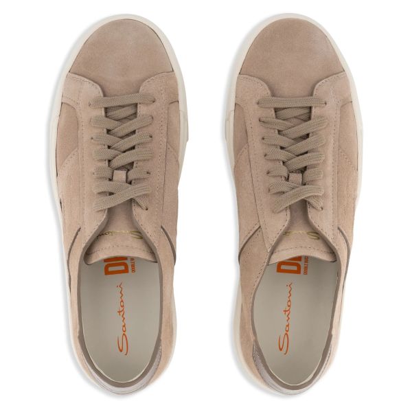 Santoni Double Buckle Signature Suède Sneaker Beige