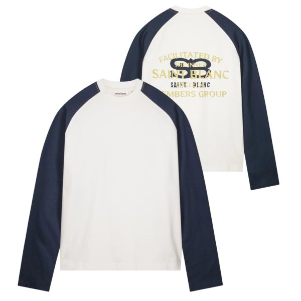 Saint Blanc Monogram Raglan Longsleeve T-shirt Wit/Donker Blauw